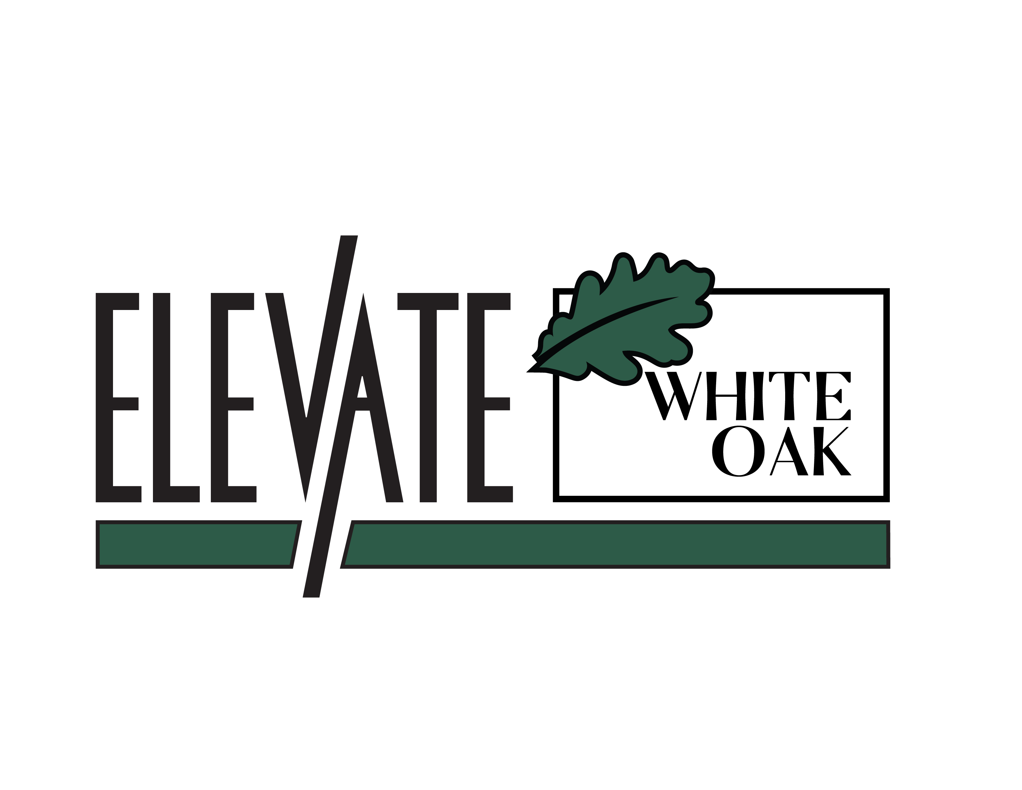 a logo for elevate white oak with a maple leaf on it